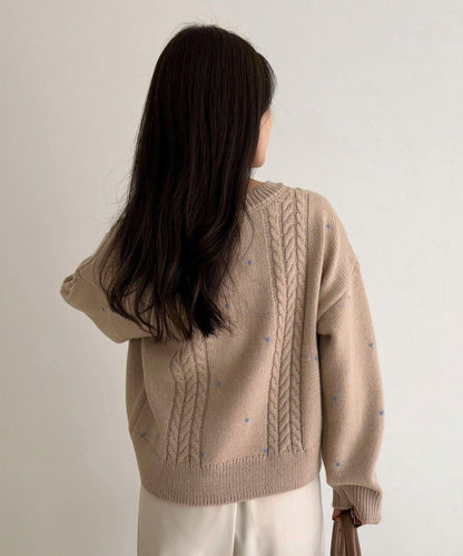 愛心刺繡圖案針織套頭衫