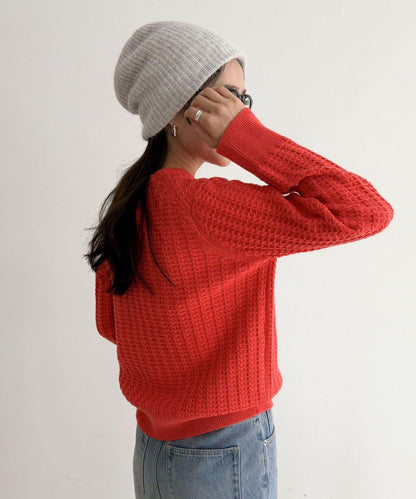 FR刺繡麻花紋小口袋針織套頭衫