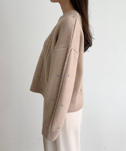 愛心刺繡圖案針織套頭衫