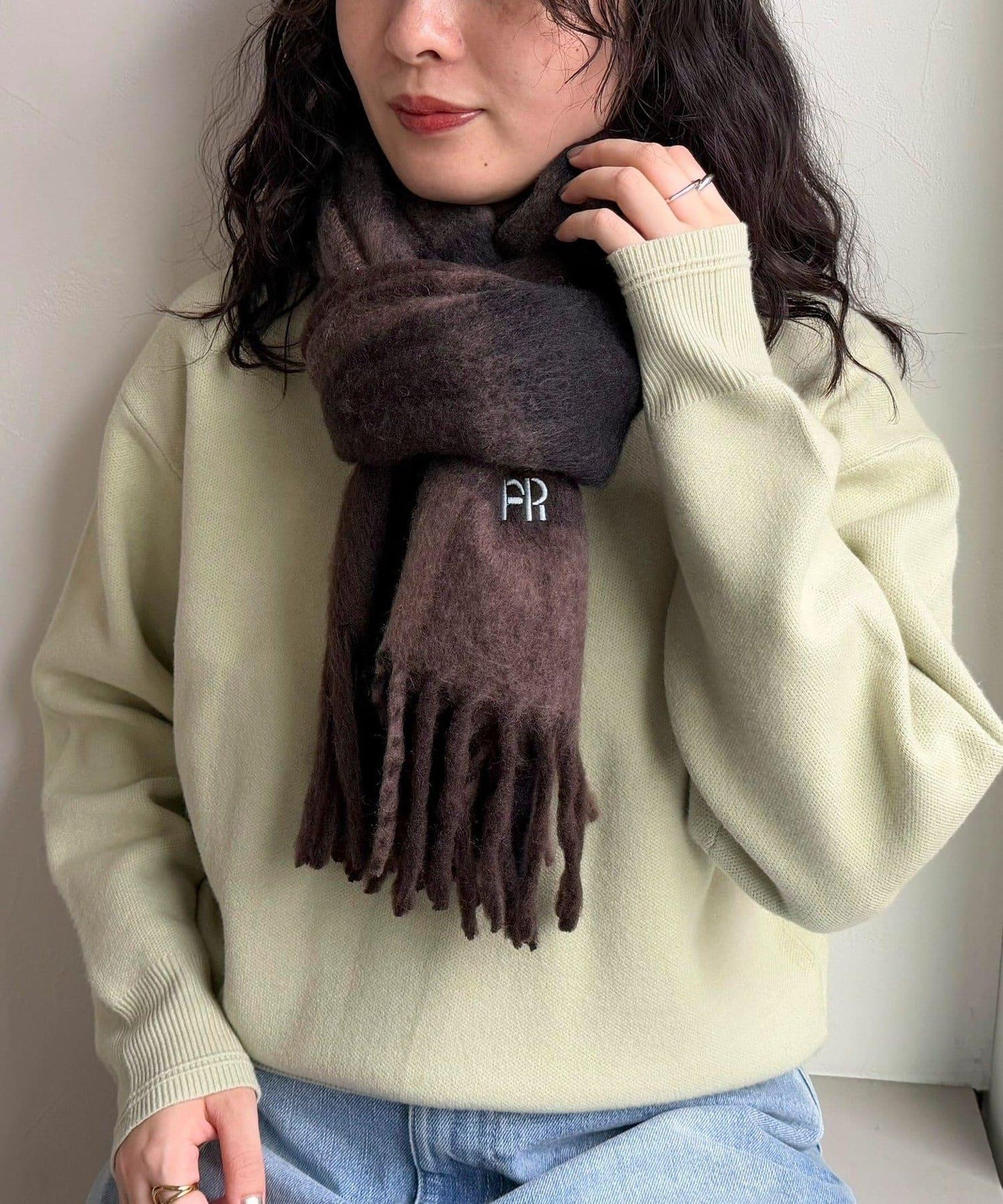 輕盈粗花呢格紋圍巾45