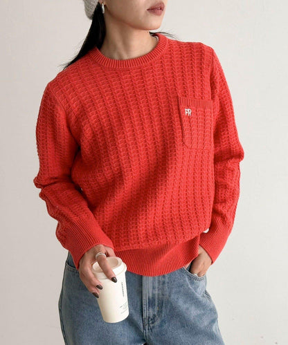 FR刺繡麻花紋小口袋針織套頭衫