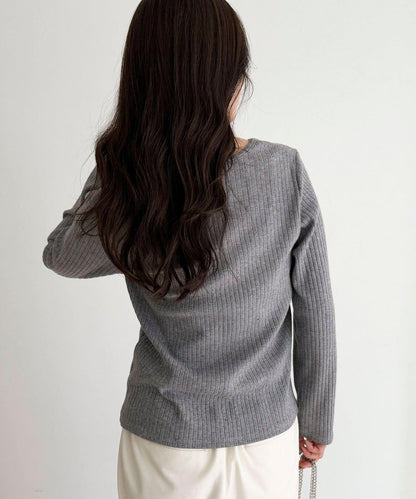 愛心刺繡亨利領羅紋套頭衫