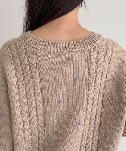 愛心刺繡圖案針織套頭衫