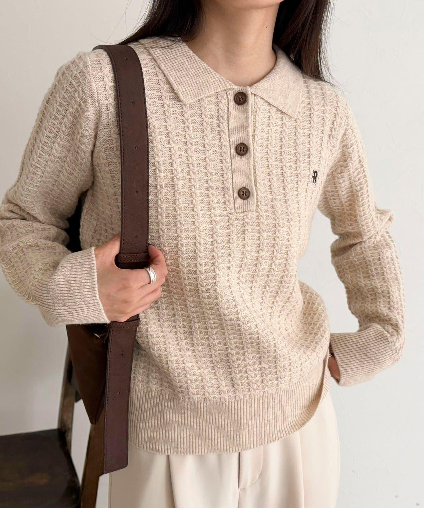 FR刺繡麻花紋理POLO領針織套頭衫