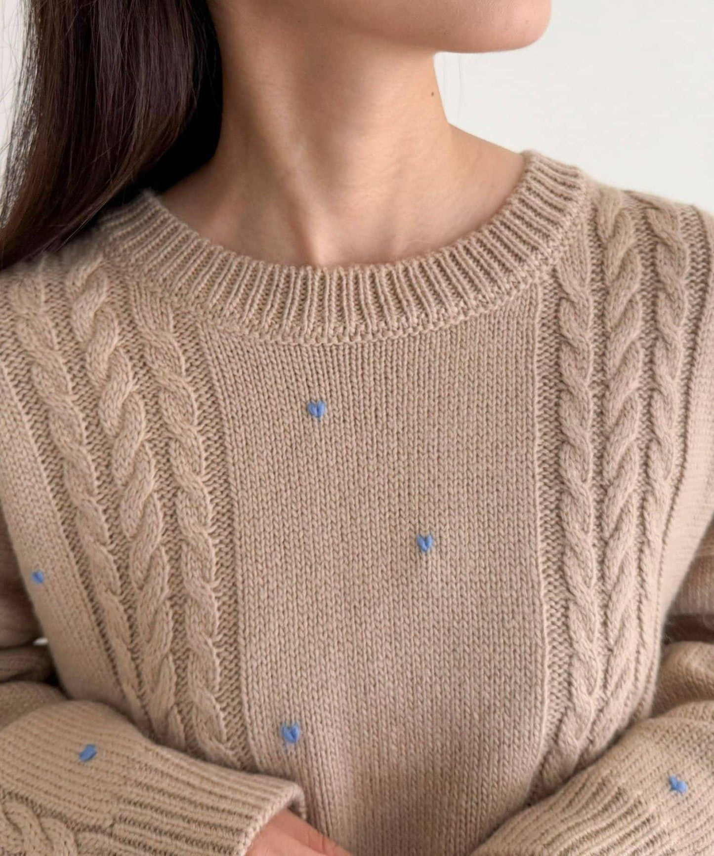 愛心刺繡圖案針織套頭衫