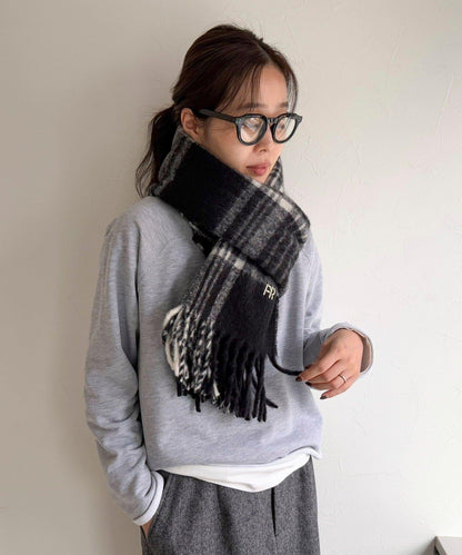 輕盈粗花呢格紋圍巾45