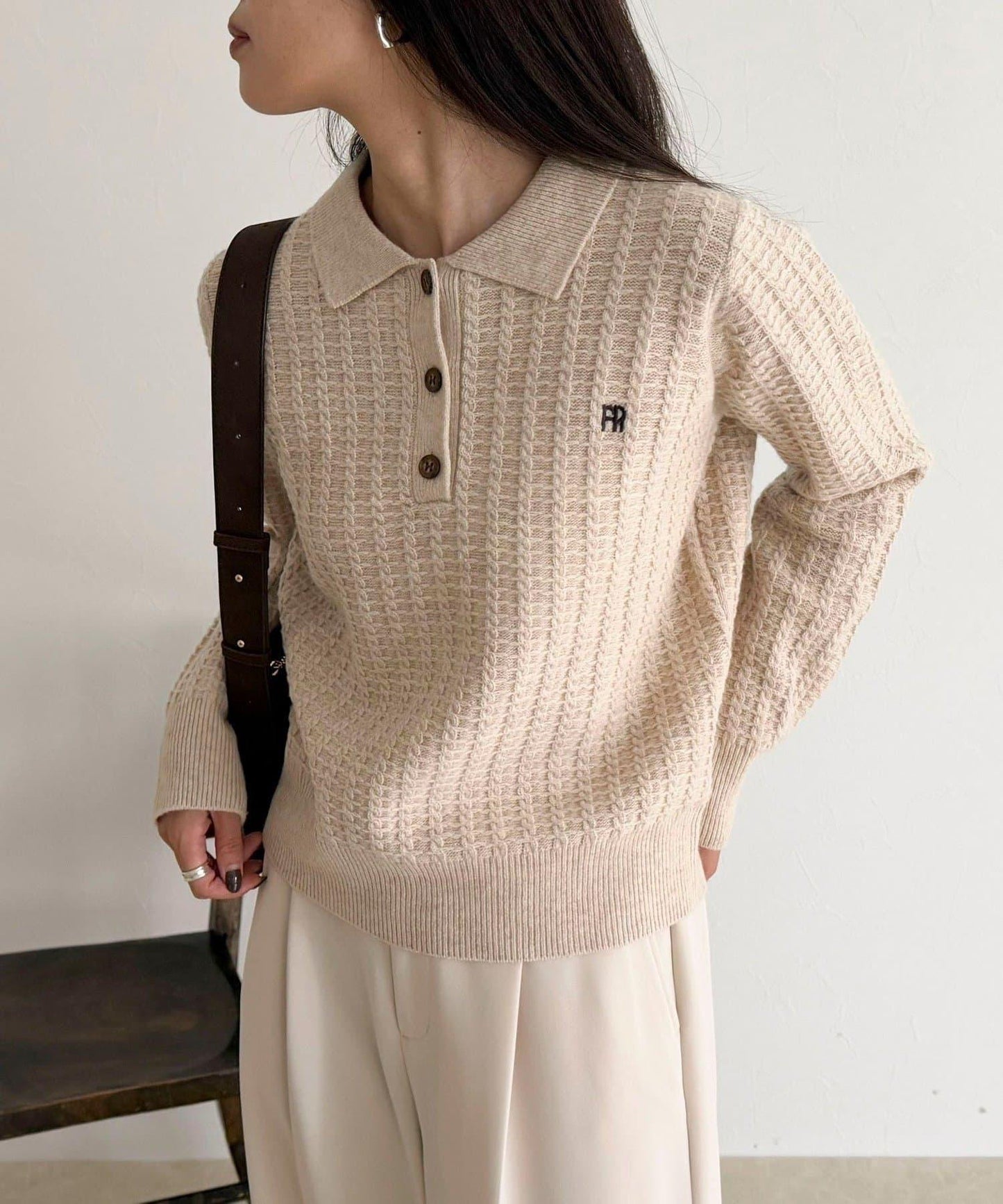 FR刺繡麻花紋理POLO領針織套頭衫