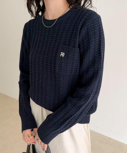 FR刺繡麻花紋小口袋針織套頭衫