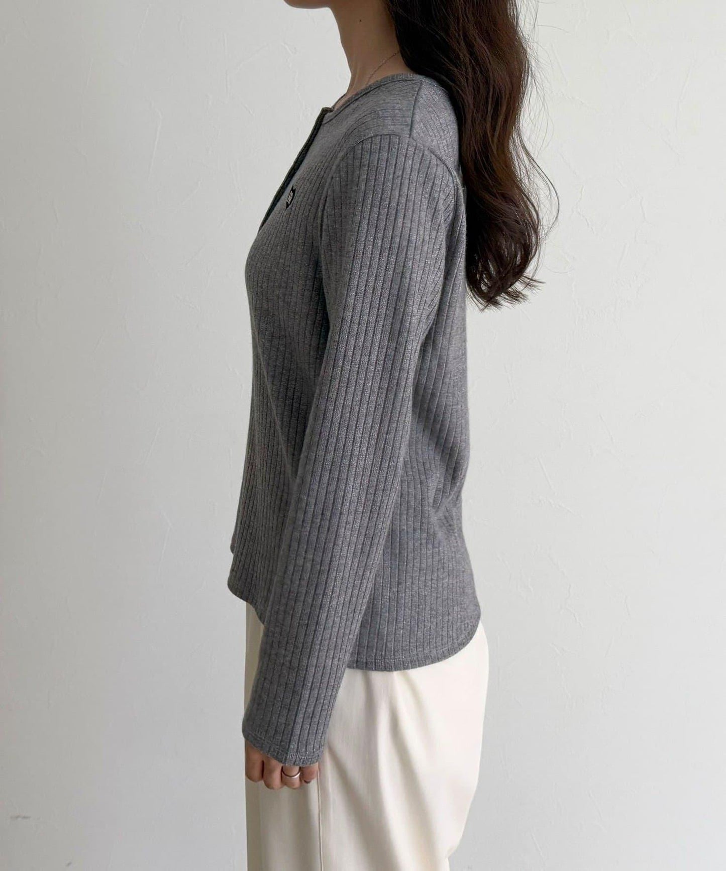 愛心刺繡亨利領羅紋套頭衫