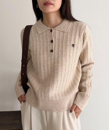 FR刺繡麻花紋理POLO領針織套頭衫