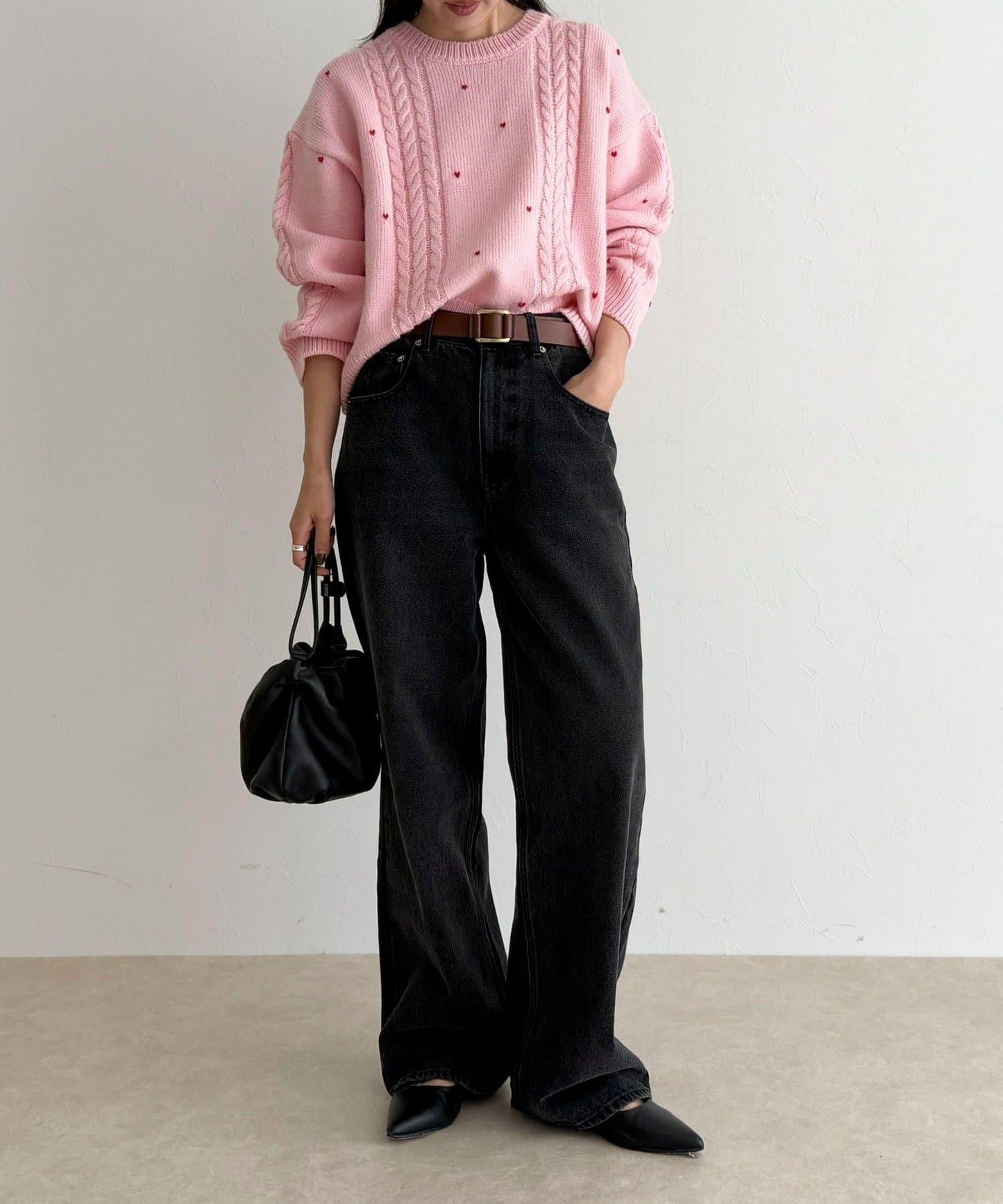 愛心刺繡圖案針織套頭衫