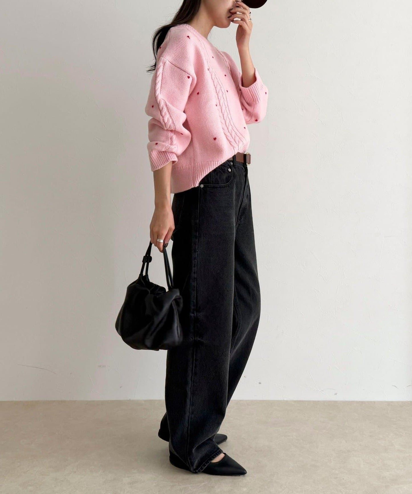 愛心刺繡圖案針織套頭衫