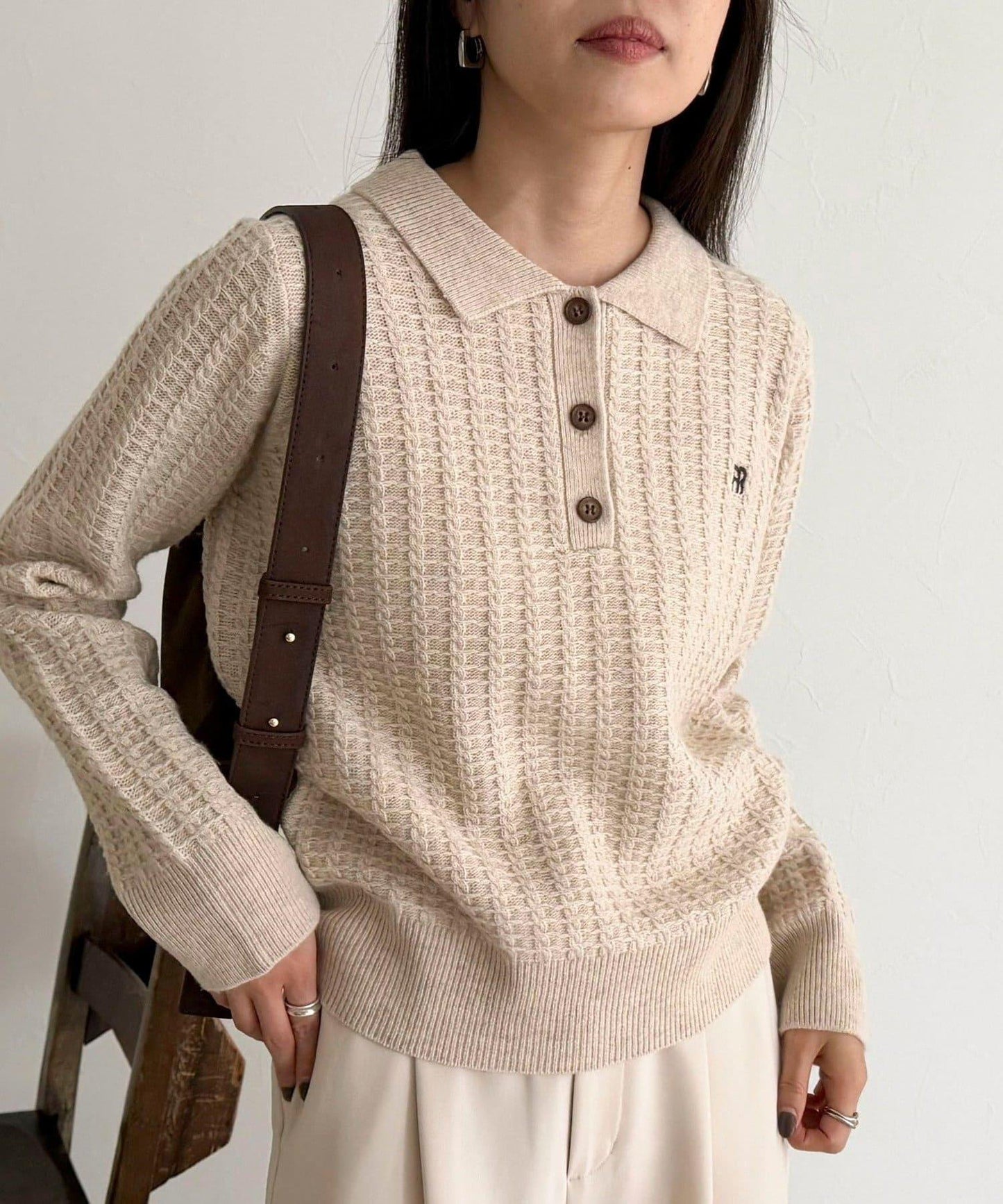 FR刺繡麻花紋理POLO領針織套頭衫