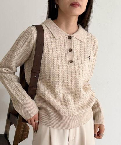 FR刺繡麻花紋理POLO領針織套頭衫