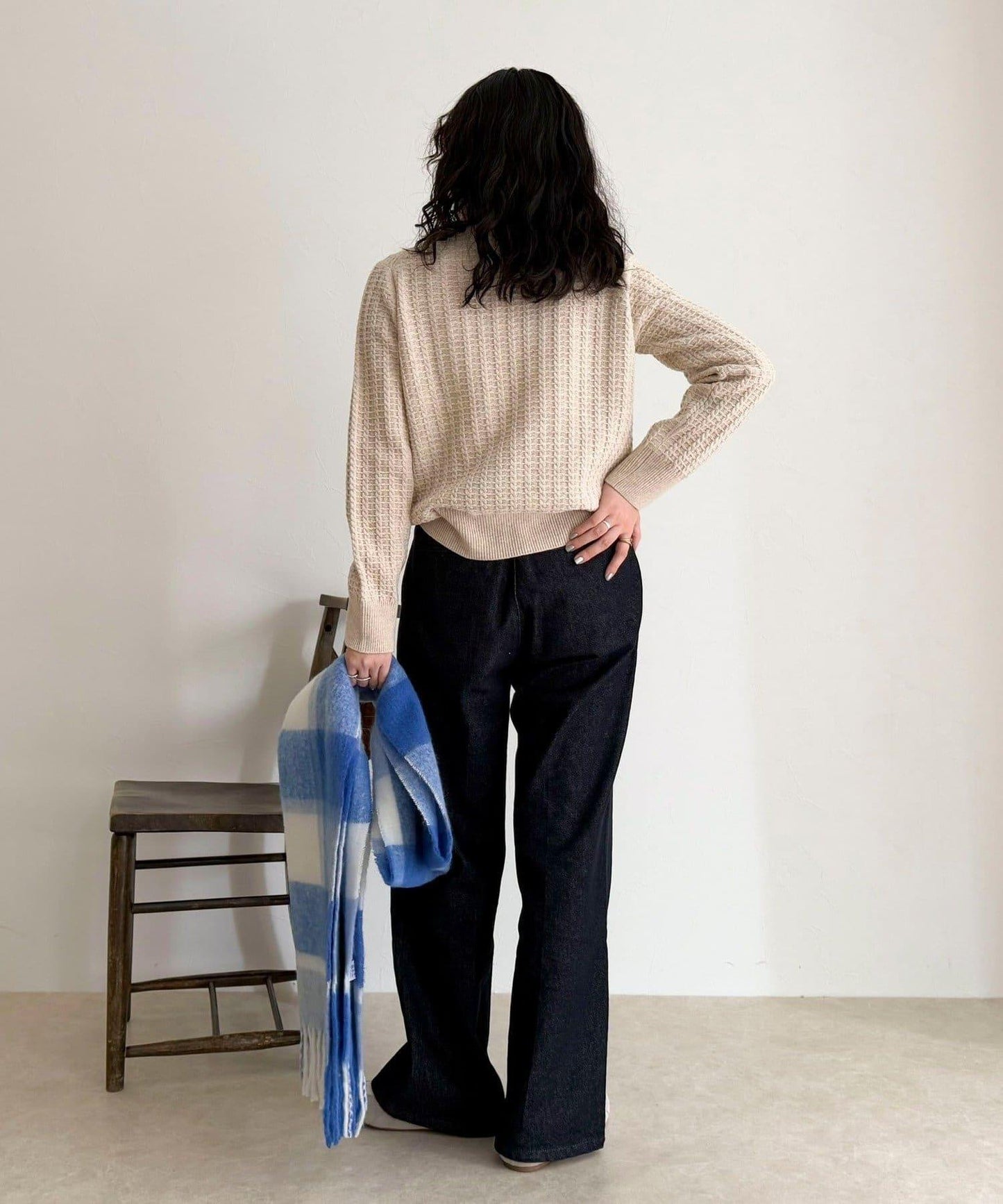 FR刺繡麻花紋小口袋針織套頭衫