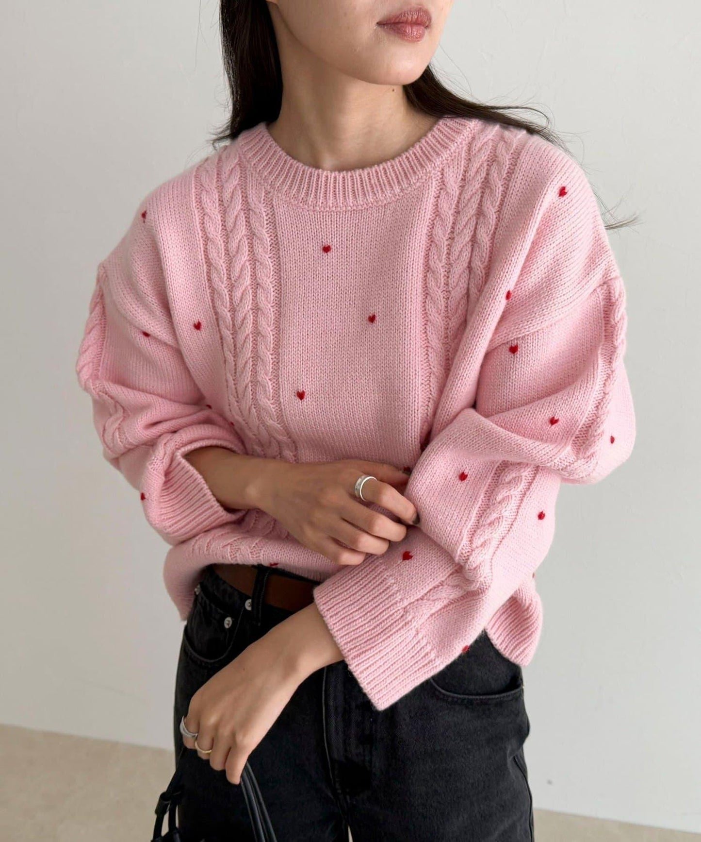 愛心刺繡圖案針織套頭衫