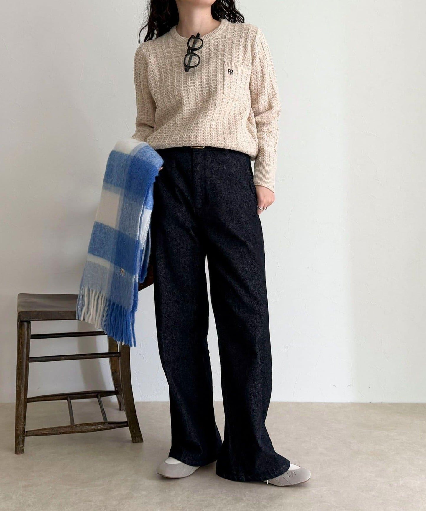 FR刺繡麻花紋小口袋針織套頭衫