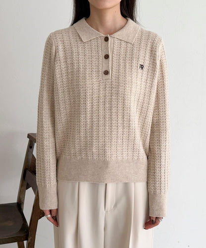 FR刺繡麻花紋理POLO領針織套頭衫