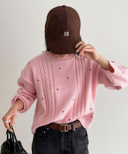 愛心刺繡圖案針織套頭衫