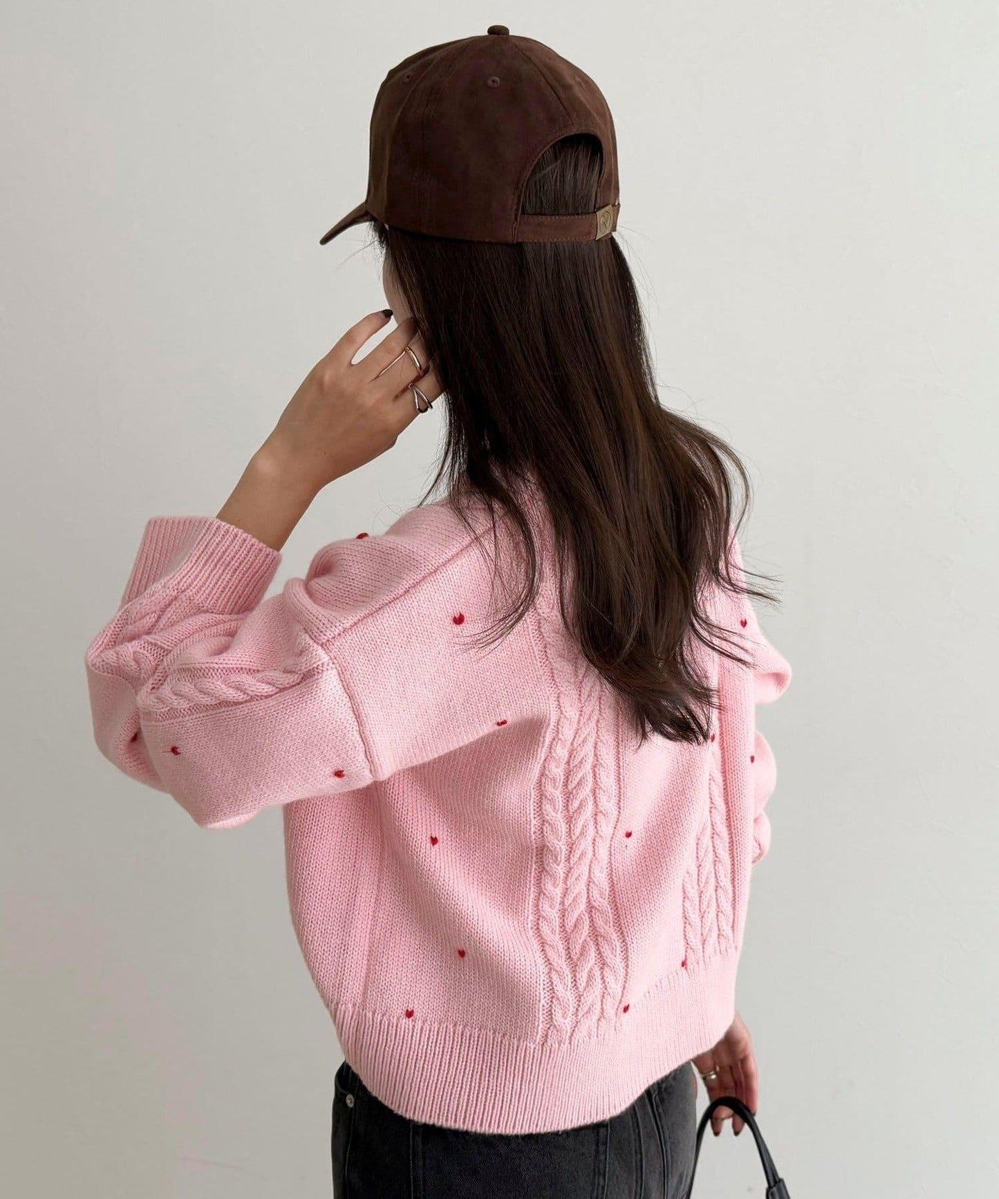 愛心刺繡圖案針織套頭衫