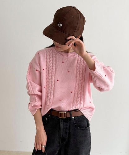 愛心刺繡圖案針織套頭衫