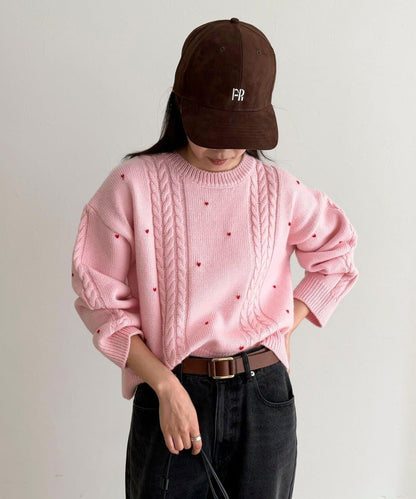 愛心刺繡圖案針織套頭衫