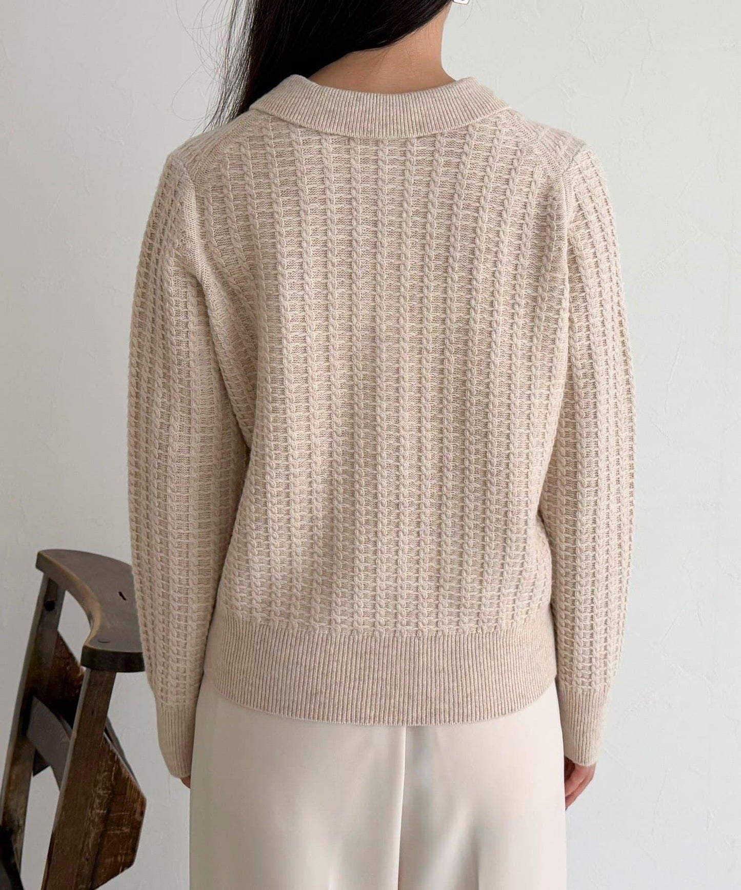 FR刺繡麻花紋理POLO領針織套頭衫