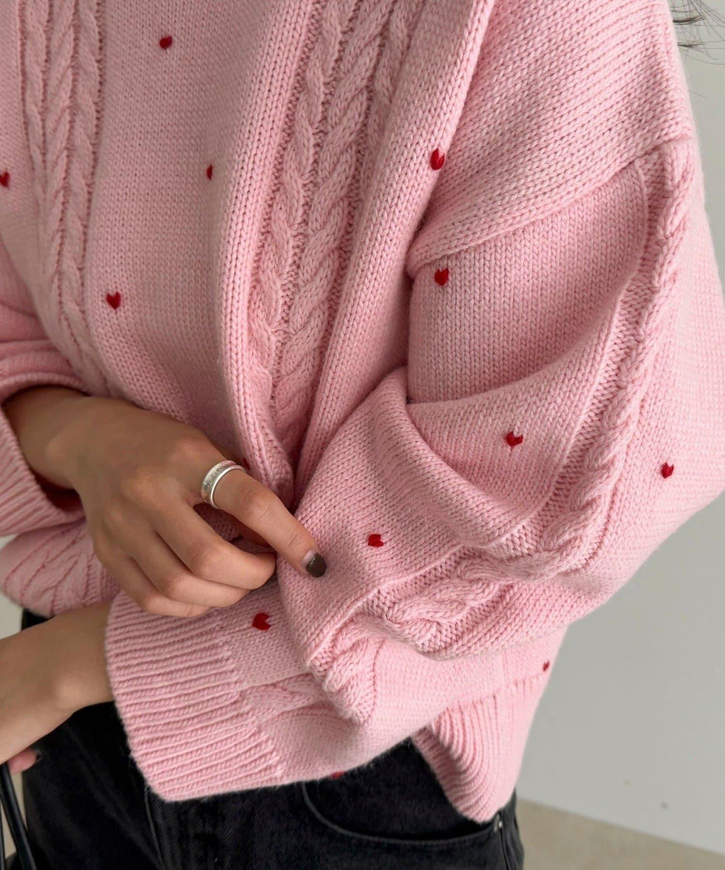 愛心刺繡圖案針織套頭衫