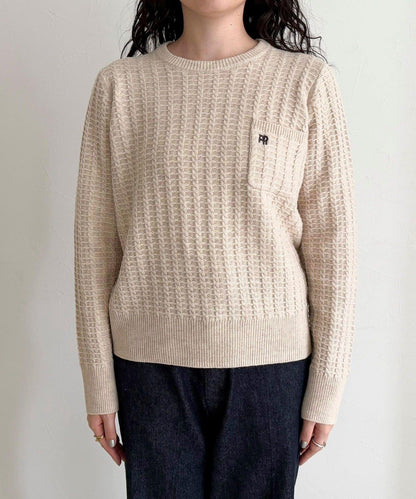 FR刺繡麻花紋小口袋針織套頭衫