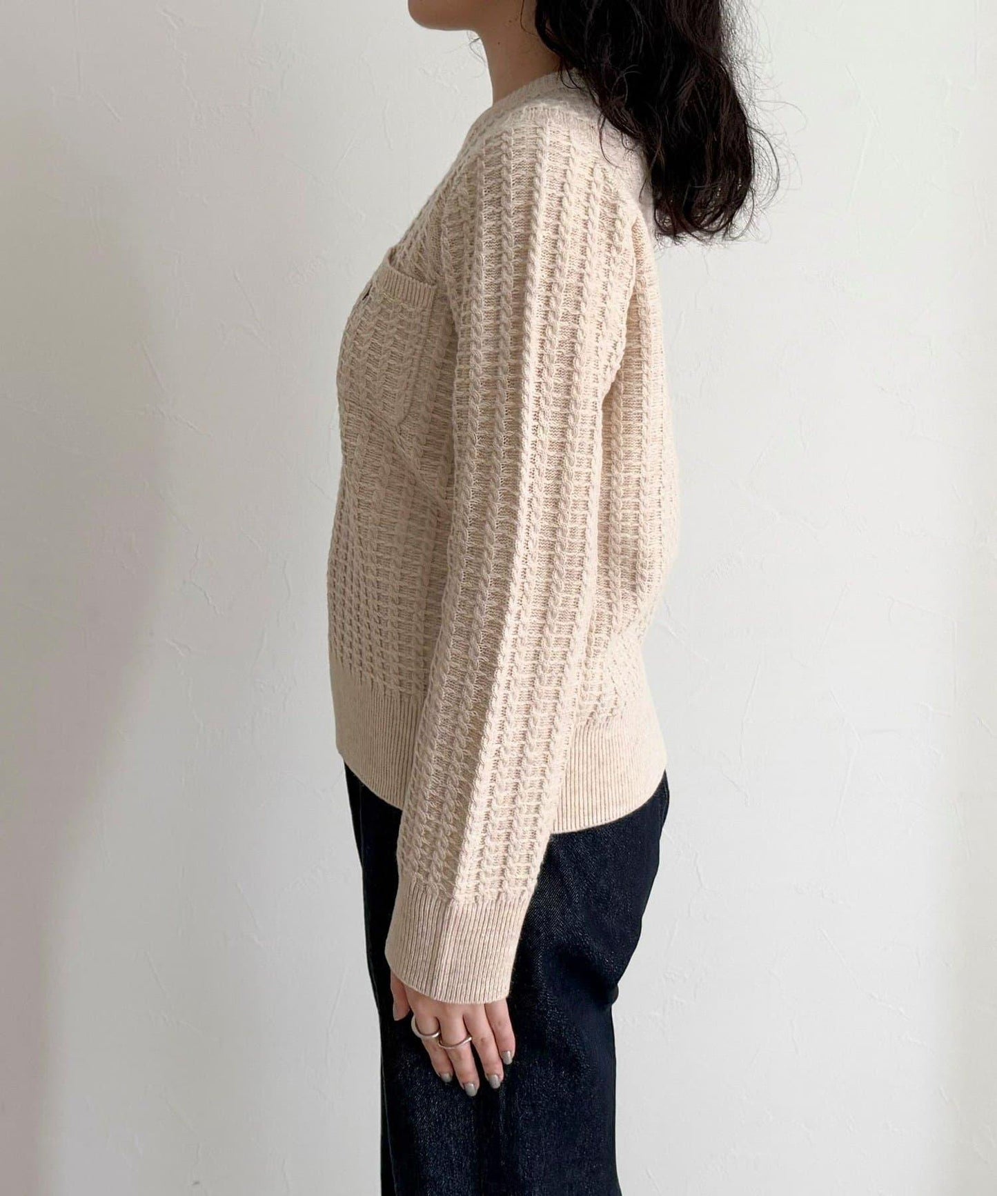 FR刺繡麻花紋小口袋針織套頭衫