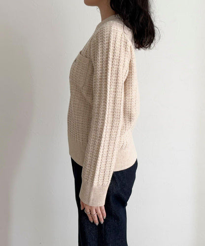 FR刺繡麻花紋小口袋針織套頭衫