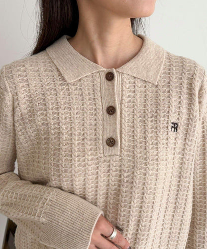 FR刺繡麻花紋理POLO領針織套頭衫