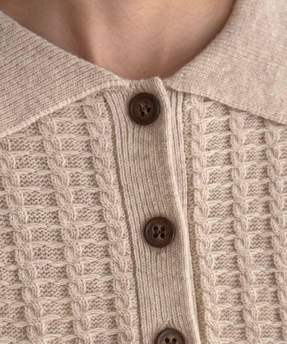 FR刺繡麻花紋理POLO領針織套頭衫