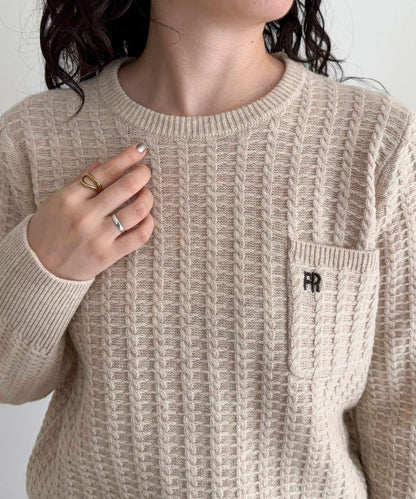 FR刺繡麻花紋小口袋針織套頭衫