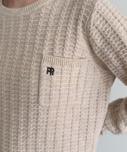 FR刺繡麻花紋小口袋針織套頭衫