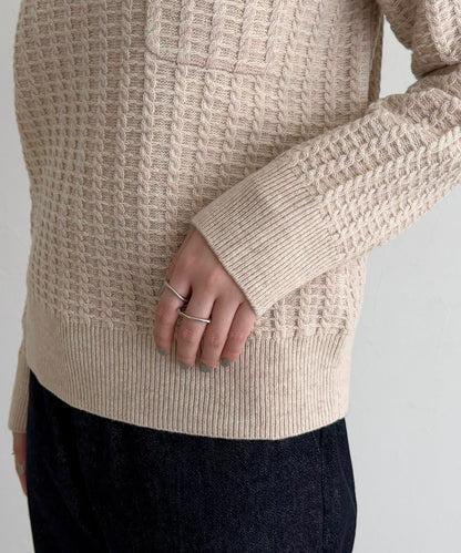 FR刺繡麻花紋小口袋針織套頭衫