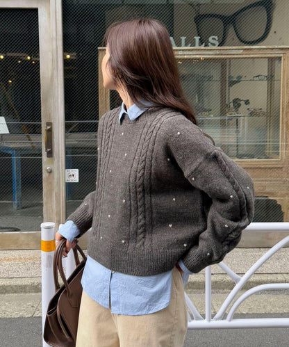 愛心刺繡圖案針織套頭衫