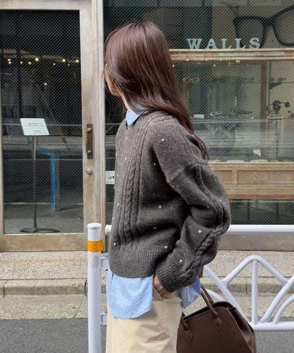 愛心刺繡圖案針織套頭衫