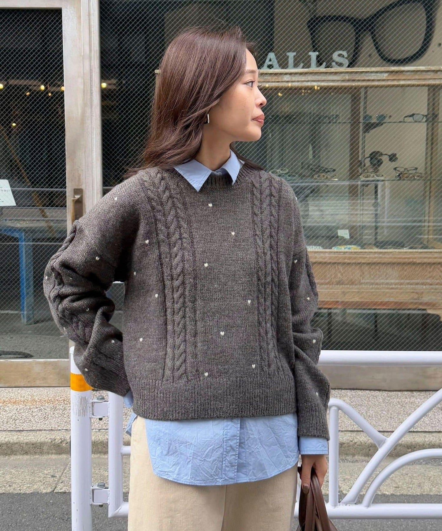 愛心刺繡圖案針織套頭衫