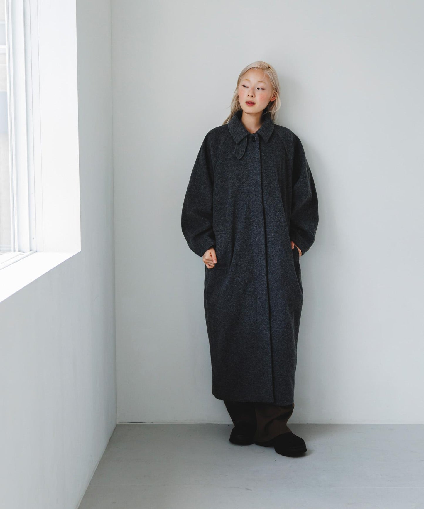 翻領繭型長款大衣