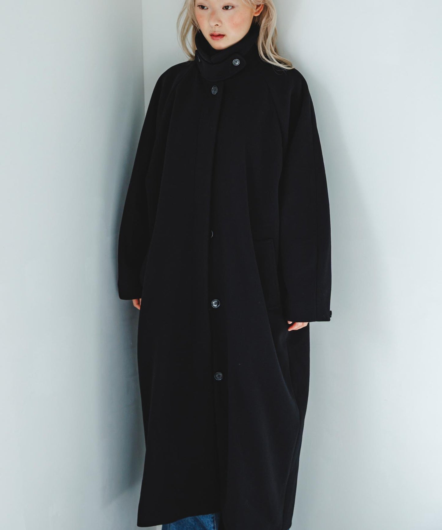 翻領繭型長款大衣