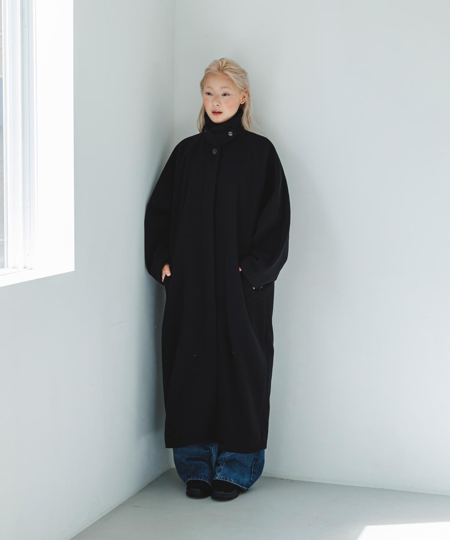 翻領繭型長款大衣