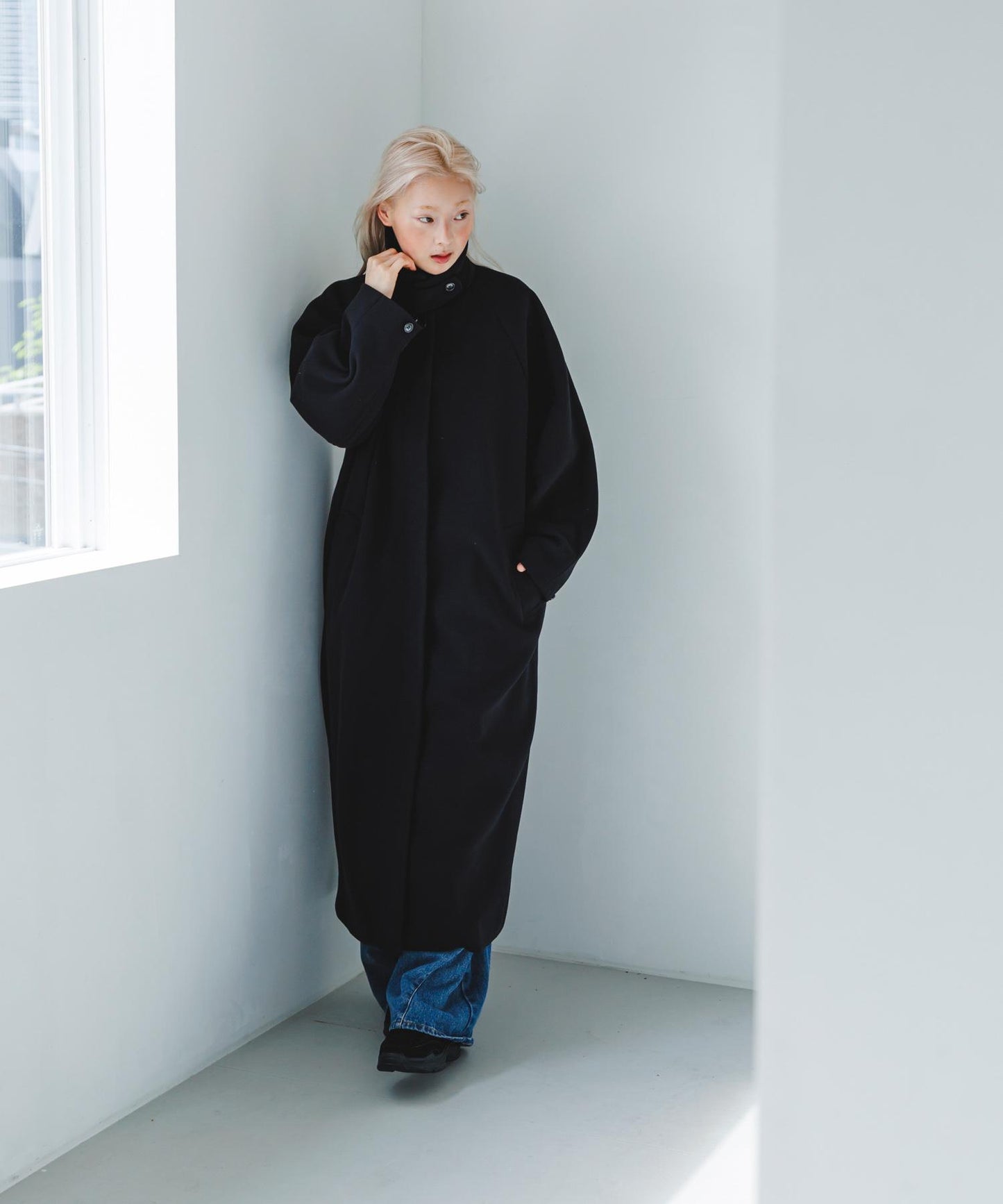 翻領繭型長款大衣