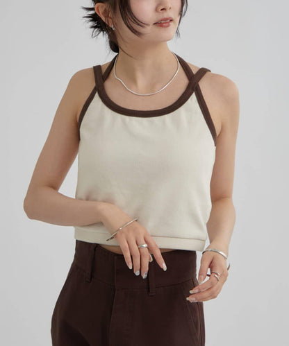 帶胸墊拼色吊帶背心