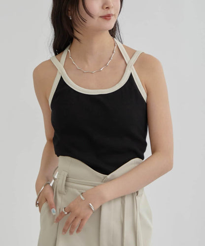 帶胸墊拼色吊帶背心