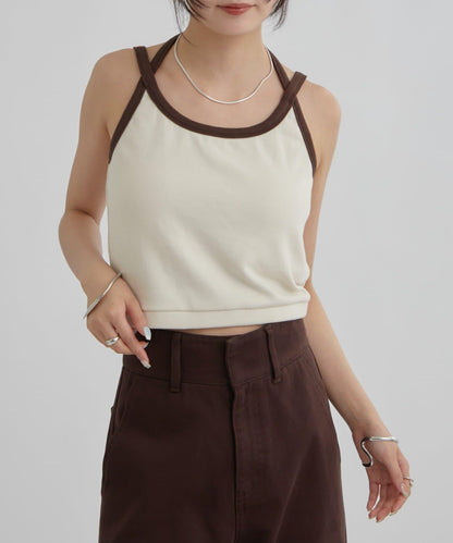 帶胸墊拼色吊帶背心