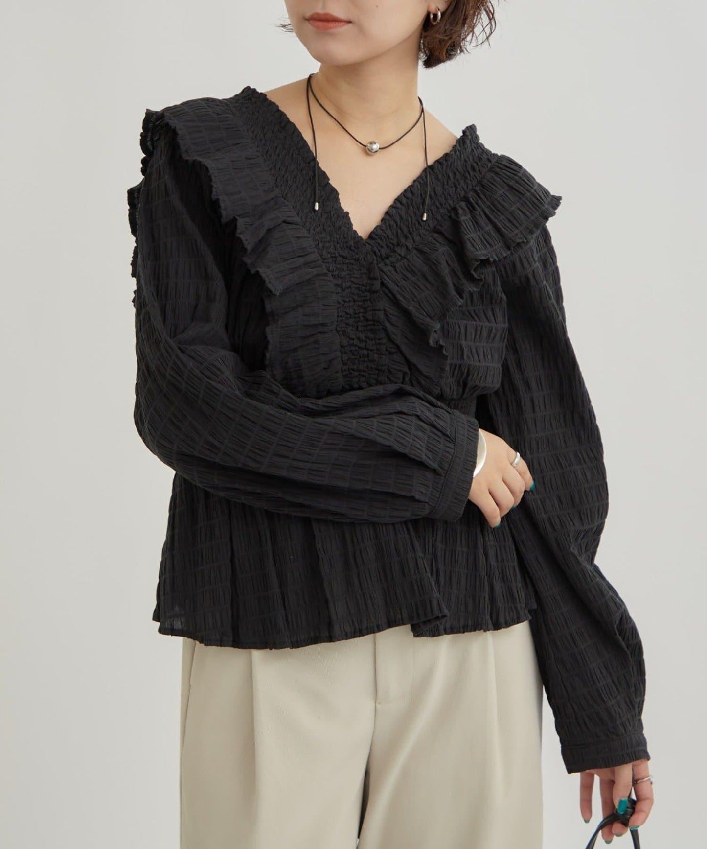 【mystic】方領褶皺襯衫