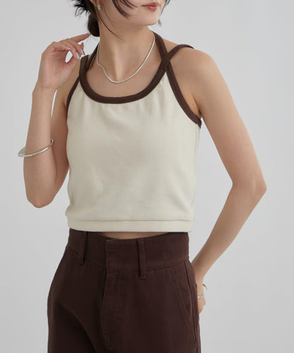 帶胸墊拼色吊帶背心