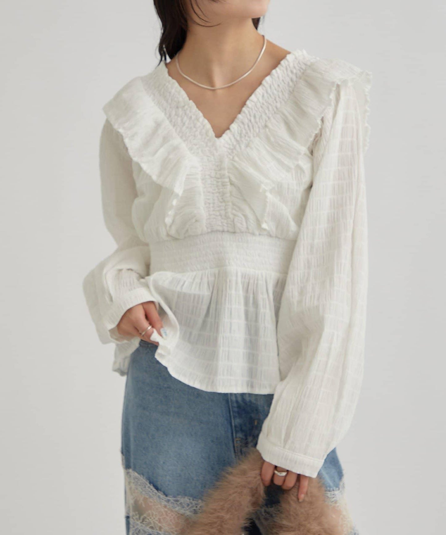 【mystic】方領褶皺襯衫