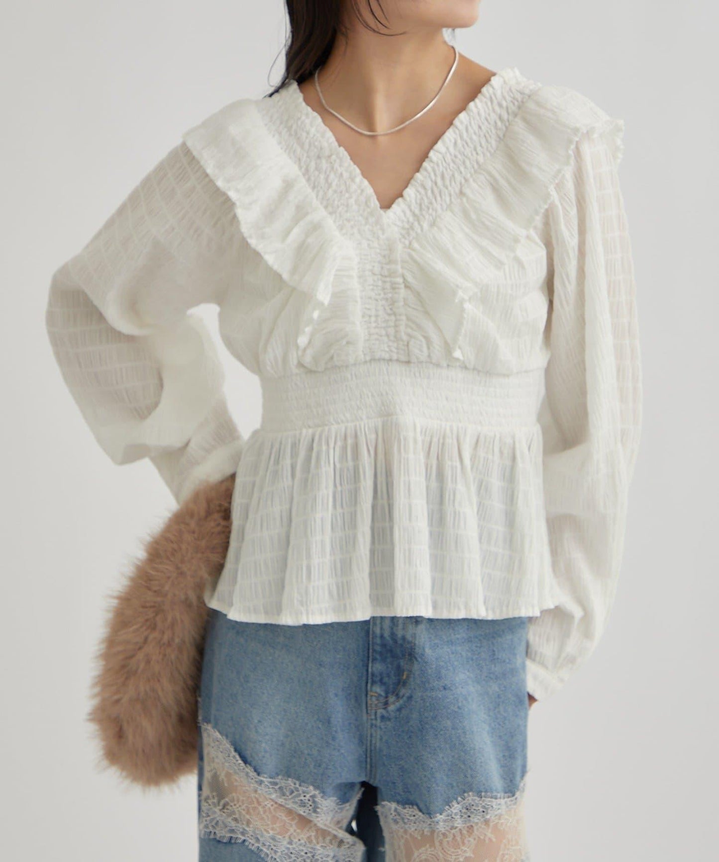 【mystic】方領褶皺襯衫